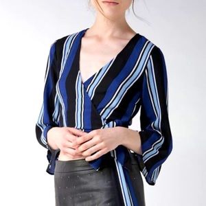 Forever 21 Blue and Black Striped Wrap Crop Top